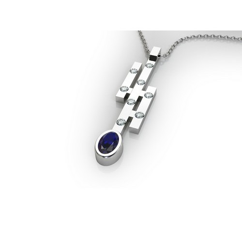 Diamond and Sapphire, 3-bar Pendant (RL-P-01)