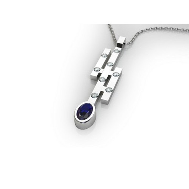 (RL-P-01) Diamond and Sapphire, 3-bar Pendant