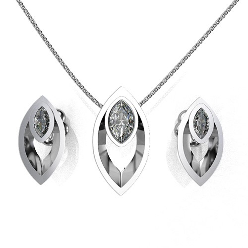 Marquise Cut Diamond Pendant And Earring Set (RL-P-02)