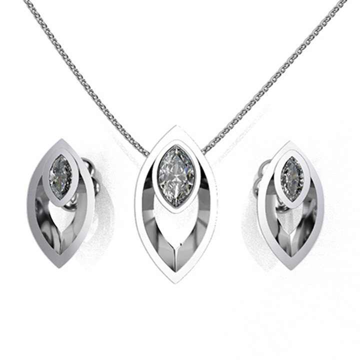 (RL-P-02) Marquise Cut Diamond Pendant And Earring Set