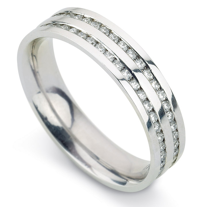 Flat Court Double Row Diamond Wedding Bands (RL-W-37)