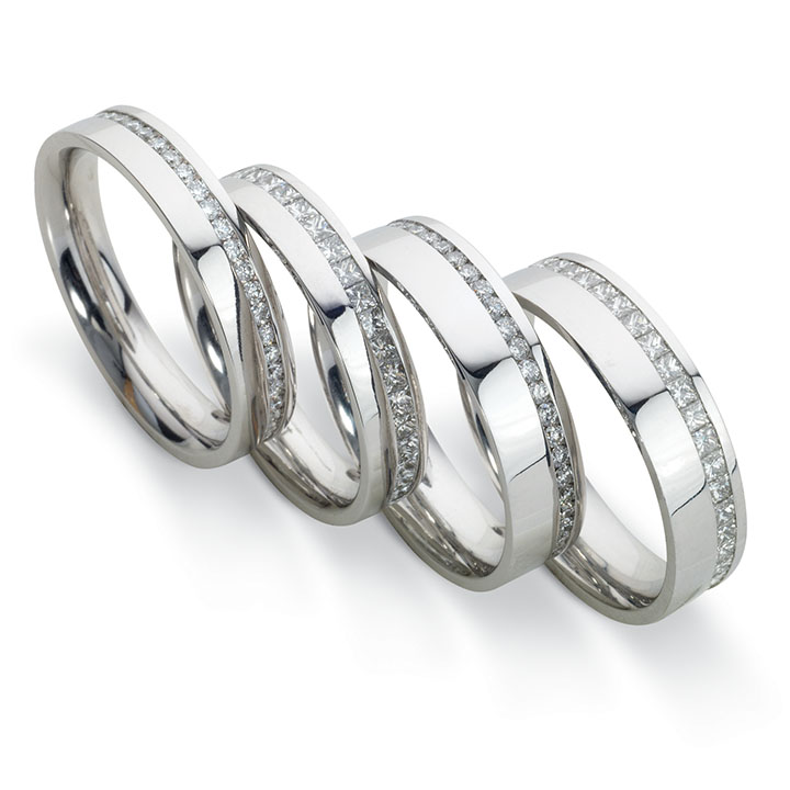 Flat Court Offset Diamond Wedding Bands (RL-W-39)