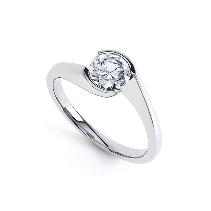 (RL-G-08) Rub Over Set Single Stone Diamond Ring