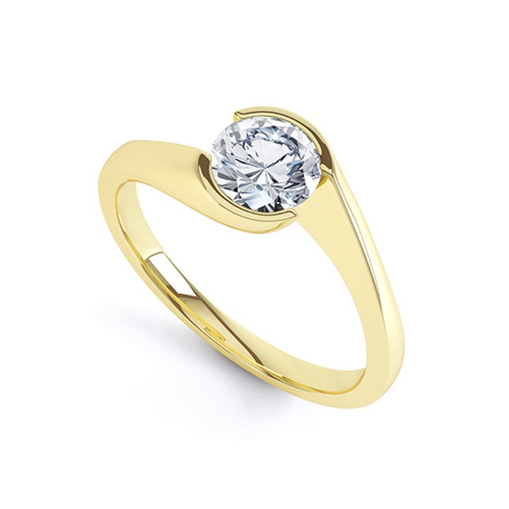 (RL-G-09) Rub Over Set Single Stone Diamond Ring