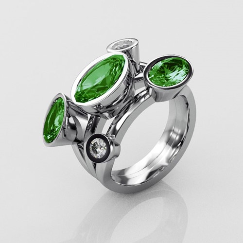 Emerald and Diamond Pebble Ring (RL-G-85)