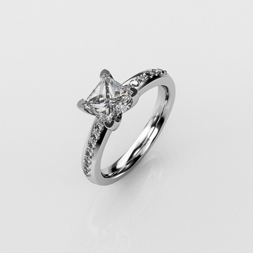 Princess Cut Diamond and Pavé Set Ring (RL-G-86)