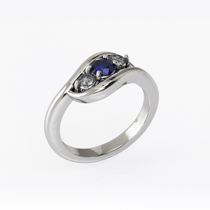 Three Stone Sapphire and Diamond Ring (RL-G-91)
