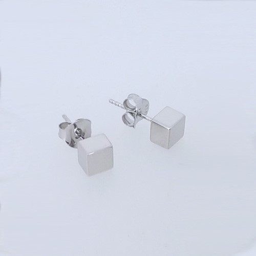 Sterling Silver Cube Stud Earring (BA-6680)