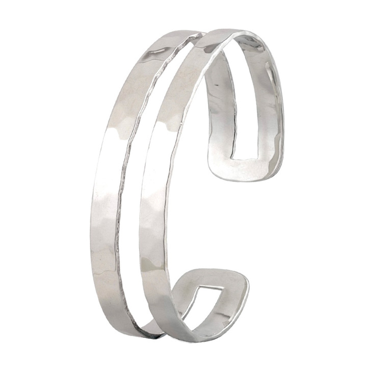 Sterling Silver Hammered & Polished Bangle (CUR-STQB5)